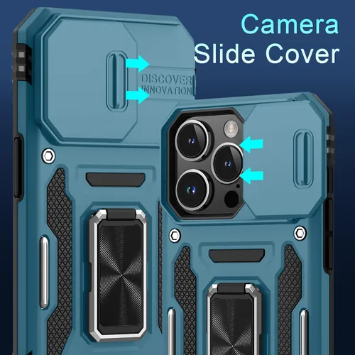 Miniatura 47 de DEERLAMN Funda para iPhone Xs Max con funda deslizante para cámara + protector de pantalla, soporte giratorio de anillo de grado militar a prueba