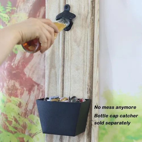 Miniatura 3 de Abridor de botellas de hierro fundido negro montado en la pared con tornillos montables para mesa de poste enfriador de madera (paquete de 3)