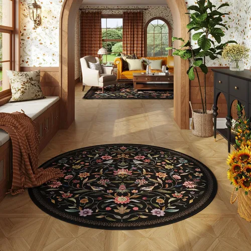 Miniatura 54 de Alfombra de entrada vintage con medallón floral de 2 x 3 pulgadas, lavable a máquina, alfombra de entrada de pelo bajo, suave, pequeña, alfombra