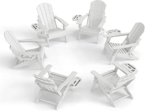 Miniatura 16 de NAVINE Juego de 4 sillas Adirondack ajustables con soporte para tazas, sillas para hoguera de polietileno de alta densidad para todo tipo de clima