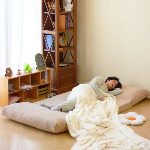 Miniatura 5 de N&V Sofá cama puff plegable con relleno de espuma, sofá cama puff con relleno de espuma plegable, incluye funda extraíble y lavable a máquina, suave