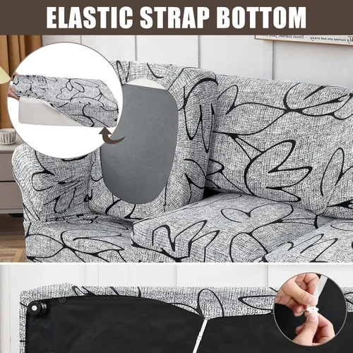 Miniatura 4 de SearchI Funda elástica para sofá con estampado, funda de sofá impresa, patrón floral, 3 piezas de funda elástica para sofá biplaza con 2 fundas