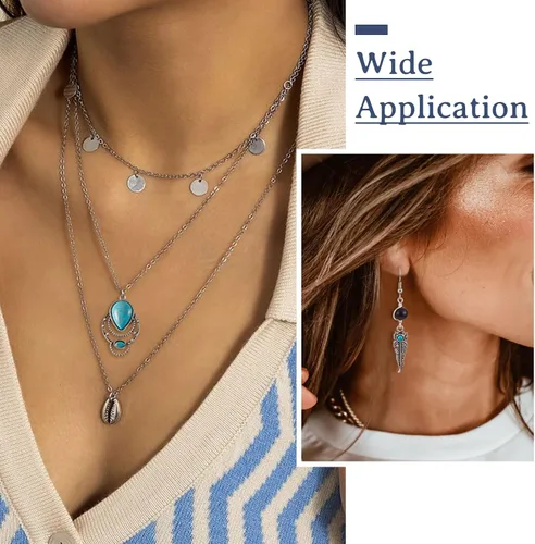 Miniatura 4 de 16 dijes occidentales de 8 estilos para hacer joyas, dijes vintage de turquesa de plata antigua, estilo tibetano, para mujeres y hombres, aretes