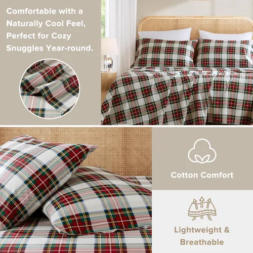 Miniatura 64 de Comfort Spaces Sábanas 100% algodón tamaño King, transpirables, naturalmente frescas, sábanas de algodón suave con bolsillo elástico de 14 pulgadas