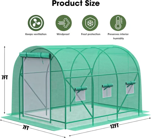 Miniatura 4 de Grezone Invernadero de Paso Mejorado Casa Verde con Puertas de Malla con Cremallera y 6 Ventanas de Malla Casa Cálida para Plantas de Plástico