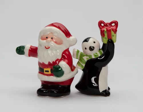 Miniatura 6 de Juego de salero y pimentero de Papá Noel de cerámica fina con pingüino, 3-1/2 pulgadas de alto