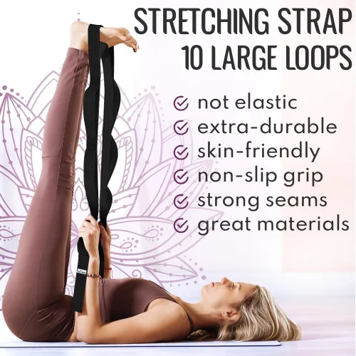 Miniatura 2 de TECEUM Stretching Strap with 10 Loops for Physical Therapy & Rehab Non-Elastic Yoga Stretch Band for Hamstring, Leg, Hip & Knee Rehab, Pilates