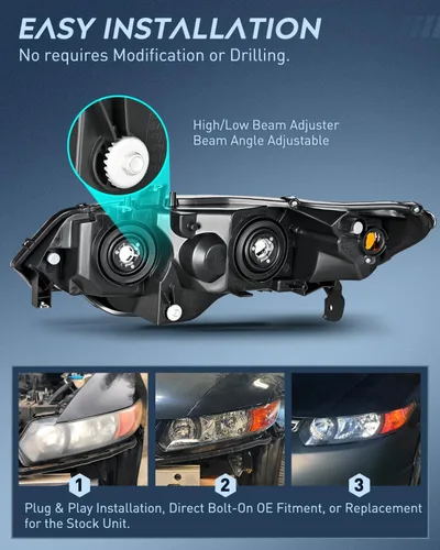 Miniatura 8 de Nilight Conjunto de faros delanteros compatible con Honda Civic 2-puertas Coupé 2006 2007 2008 2009 2010 2011. Reemplazo de faros delanteros