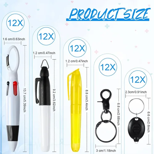 Miniatura 2 de 60 piezas de mini bolígrafos para enfermeras con clip de insignia, mini resaltador, bolígrafo LED retraíble de neón para enfermeras, llavero