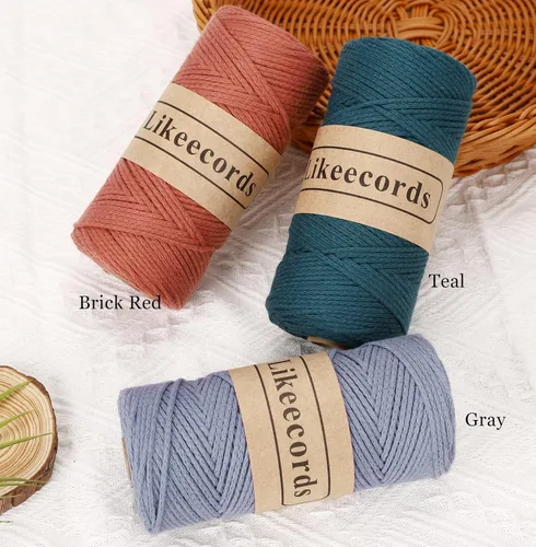 Miniatura 3 de Likeecords 100% Hilo de Algodón Cordón de Crochet para Bolsas 2mm 350 Yardas Cordón de Macramé Trenzado Cordón de Macramé Hilo de Crochet Regalo