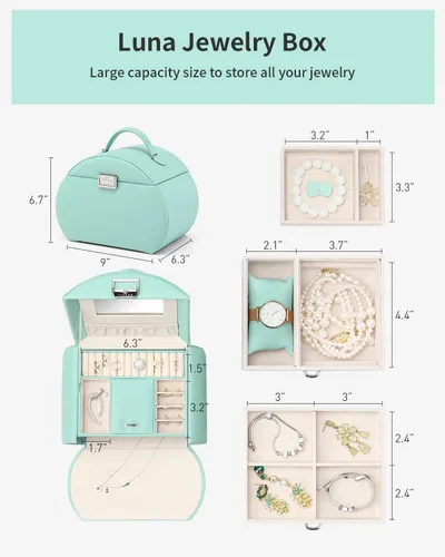 Miniatura 5 de Caja de joyería Vlando para niñas, estilo princesa, diseño de media luna (color verde)