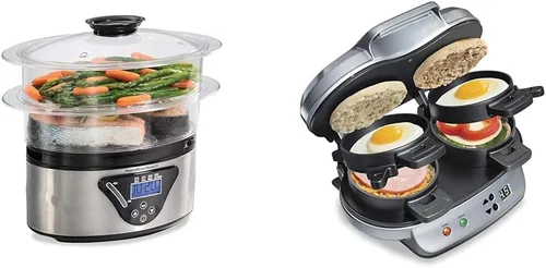 Hamilton Beach Vaporizador eléctrico digital de alimentos y olla arrocera para cocinar rápidamente y saludable para verduras y mariscos y sándwiches