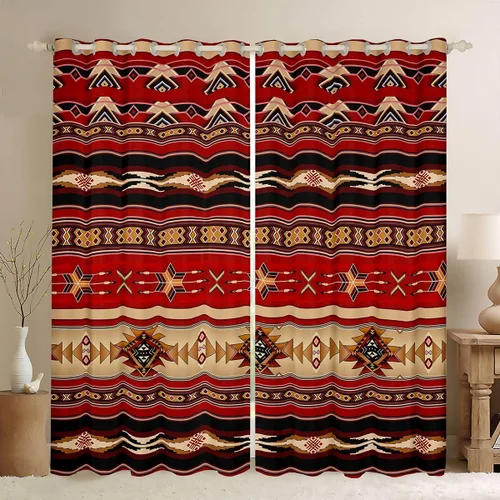 Miniatura 29 de Cortinas opacas de estilo bohemio occidental de 76 x 45 pulgadas, cortinas y cortinas de atrapasueños de vaca, cortinas del suroeste, cortinas