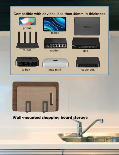 Miniatura 6 de Soporte de pared multifuncional para portátil y teclado, soporte de caja de cable para router/módem/caja de TV/tableta/libro electrónico/teléfono