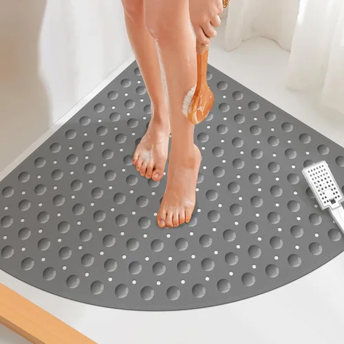Miniatura 7 de Yolife Tapete de ducha grande para esquina, 25.6 x 25.6 pulgadas, antideslizante, con orificio de drenaje, tapete de ducha lavable a máquina, tapete