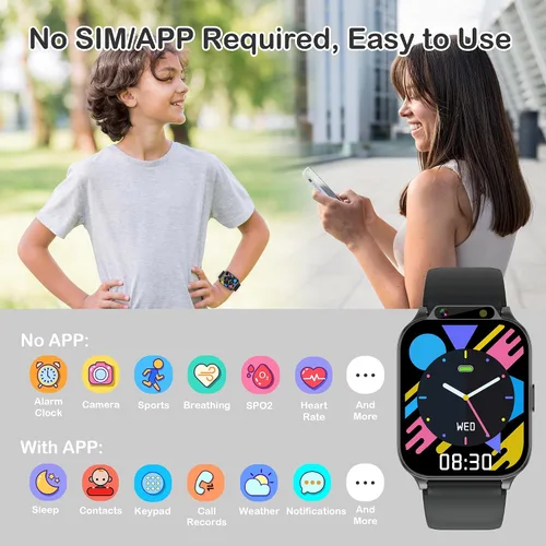 Miniatura 6 de Reloj inteligente para niños de 1.85" con rastreador de fitness y sueño, reloj inteligente para niños resistente al agua IP68, regalos para niños