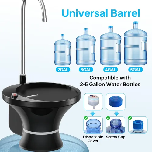 Miniatura 5 de Bomba dispensadora de agua potable, bomba eléctrica automática para botellas de agua potable para jarras de agua de 2-5 galones, recargable por USB