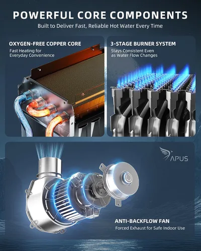 Miniatura 7 de APUS Calentador de agua sin tanque de gas natural, hasta 4.42 GPM, calentador de agua sin tanque para interiores, 95,000 BTU bajo demanda