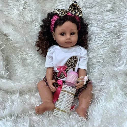 Miniatura 4 de Angelbaby Muñecas realistas de bebé recién nacidas afroamericanas de 22 pulgadas, de cuerpo completo, de silicona, con peso, lavables, recién