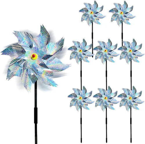 Paquete de 8 molinetes para patio y jardín, molinetes reflectantes para disuasión de aves, molinetes para exteriores, molinetes al aire libre para