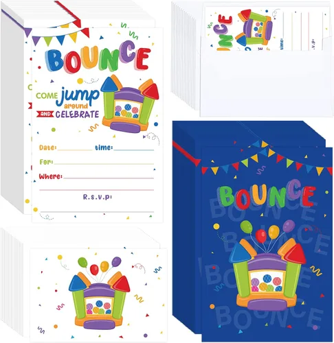 Miniatura 8 de Nezyo 30 invitaciones de cumpleaños de Bounce House, invitaciones de fiesta de salto, tarjeta de invitación para fiesta de cumpleaños, graduación