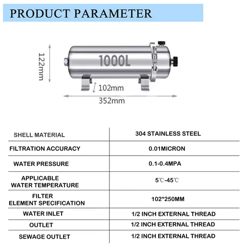 Miniatura 2 de Filtro de membrana de ultrafiltración de acero inoxidable 304 1000L/H Filtro de membrana de ultrafiltración PVDF de 0,01 micrones Purificador