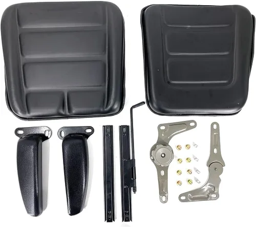 Miniatura 9 de Asiento de tractor de suspensión de PVC con respaldo y reposabrazos ajustables de 140° Negro Se adapta a carretilla elevadora de excavadora