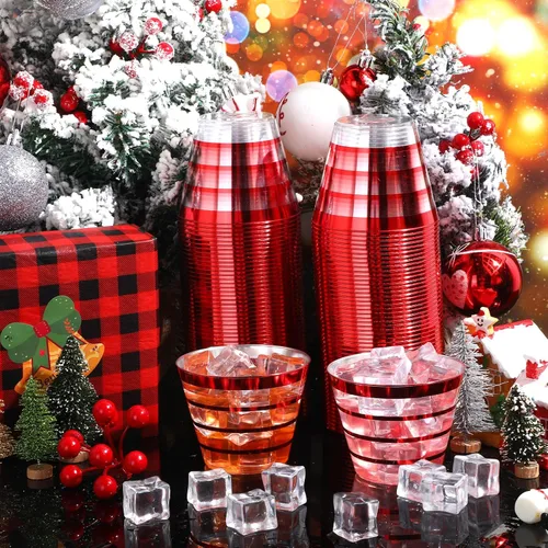 Miniatura 4 de Yaomiao 100 vasos desechables con borde de 9 onzas (4 anillos), copas de vino transparentes desechables, vasos de plástico para cóctel de plástico