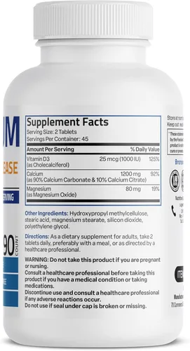 Miniatura 2 de Bronson Calcio 1200 mg por porción liberación sostenida con vitamina D3 1000 UI de vitamina D3 por porción sin OMG, 90 tabletas