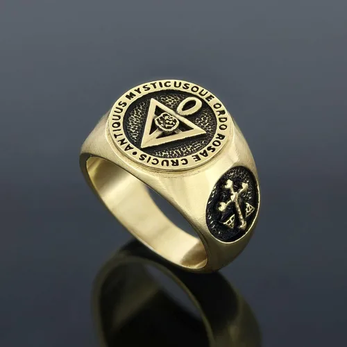 Miniatura 4 de Anillo Antiquus Mysticusque Ordo Rosae Crucis Signet, Plata de Ley, Bañado en Oro, Rodio, 0.630 x 0.630 in, Anillo Masónico para Hombre