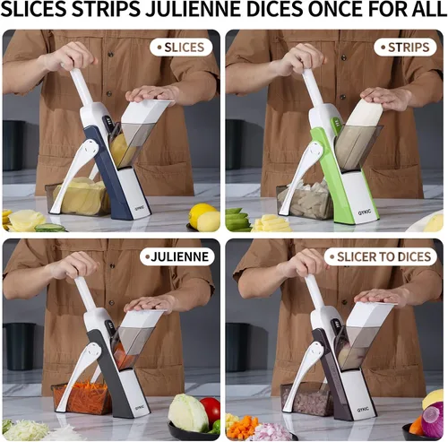 Miniatura 4 de QYKIC - Cortador de mandolina seguro, cortador de papas y verduras para la cocina, cortador de verduras vertical ajustable para preparación rápida