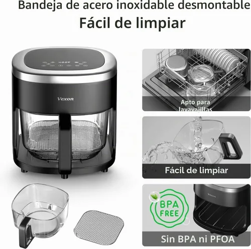 Miniatura 6 de Vexon Freidora de aire de 4.5 cuartos de galón, cocina compacta de aire caliente de 1200 W con ventana visible, cesta antiadherente, pantalla táctil