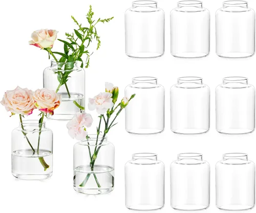 Miniatura 8 de Glasseam Juego de 6 jarrones de cristal para centros de mesa, modernos jarrones pequeños para el hogar, estante de mesa, decoración de fiesta