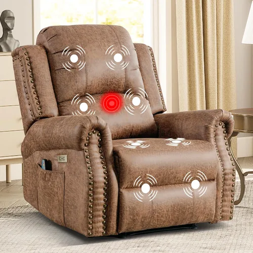 Miniatura 9 de EBELLO Silla reclinable individual manual, silla reclinable de piel sintética para adultos, sofá reclinable individual con relleno, remache vintage
