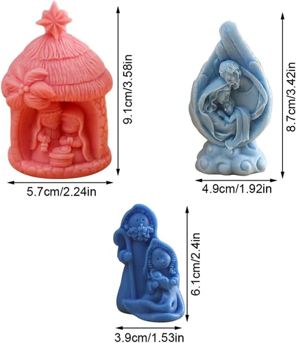 Miniatura 2 de Molde de silicona religioso de Jesús Natividad de la Santa Familia para suministros de fabricación de velas, molde de vela de Jesús Virgen María