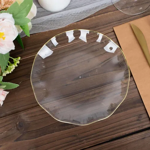Miniatura 190 de Tableclothsfactory Paquete de 10 platos redondos de plástico negro de 6 pulgadas para ensalada de postre, platos desechables con borde ondulado