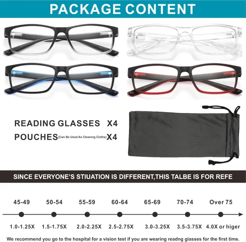 Miniatura 6 de acavefox Paquete de 4 lentes de lectura para hombre 1.0, bloqueo de luz azul, anti UV, lentes de diseño de moda con bisagra de resorte