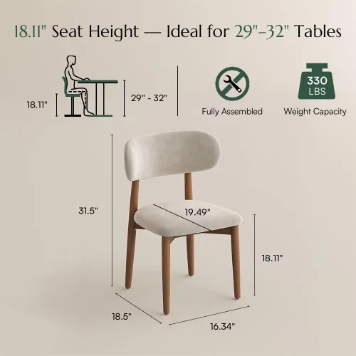 Miniatura 9 de POVISON Juego de 4 sillas de comedor redondas de lino y algodón con mesa de comedor de vidrio (mesa de comedor de 51 pulgadas + 4 sillas)