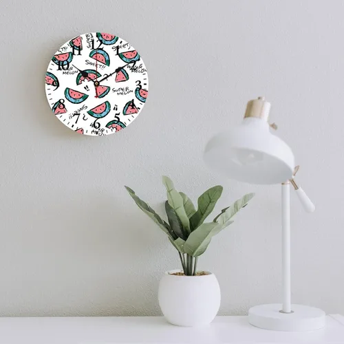 Miniatura 6 de Reloj de pared de madera con fruta de verano con sandía dulce, reloj de escritorio de regalo para niños y niñas, cuarzo de calidad, sin tictac