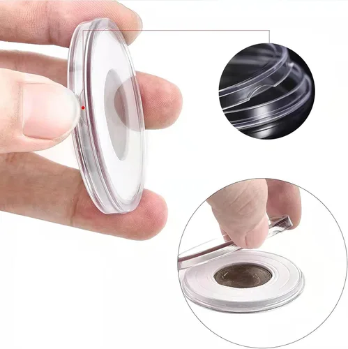 Miniatura 4 de Soporte para monedas de madera de 0.787-1.811 in, 120 cápsulas de monedas altamente transparentes con junta de espuma, soporte para coleccionista