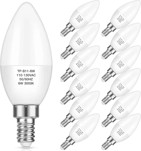 Miniatura 7 de MAXvolador Paquete de 12 bombillas LED para candelabro E12 equivalente a 60 W, 6 W 600 LM, luz blanca fría de 6000 K, base de lámpara de vela B11