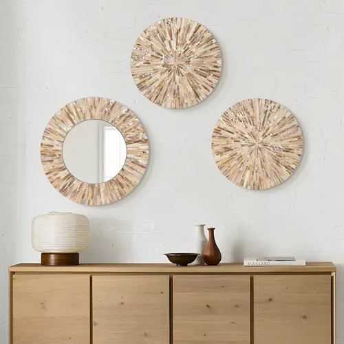 Miniatura 10 de Espejo de Madreperla Natural para Decoración de Pared para Dormitorio y Baño, 3 Piezas de Arte Geométrico de Pared Moderno para Casa y Oficina