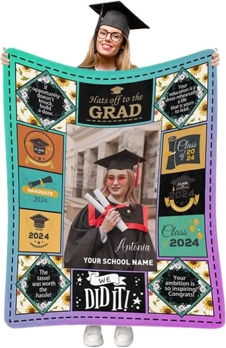 Miniatura 11 de Manta personalizada de graduación 2025, manta personalizada para regalo de graduación con nombre de la universidad, manta de felicitación