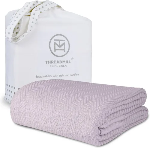 Miniatura 10 de Threadmill Home - Manta de lino de tamaño King, 100% algodón, color blanco, con diseño espiga., Algodón, Plateado, gemelo Gris claro