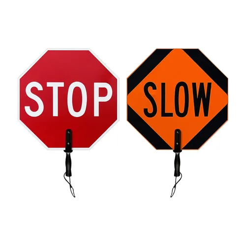 SmartSign Letrero de paleta de mano "STOP - SLOW" de 18 x 18 pulgadas con asa (paquete de 1), doble cara, serigrafiado, compuesto de aluminio de 120