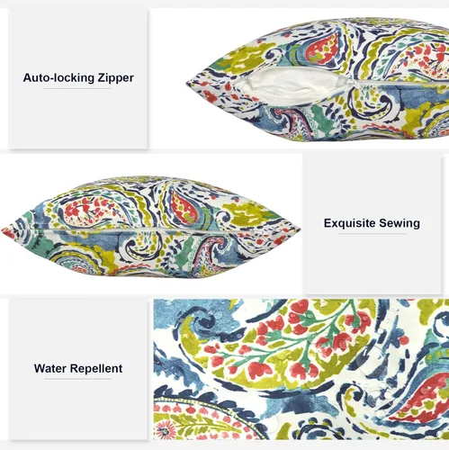 Miniatura 797 de Juego de 2 almohadas para exteriores de 16 x 16 pulgadas, repelentes al agua con interiores, para muebles de patio, hogar, jardín, geometría bohemia