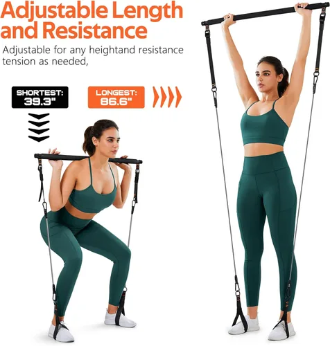 Miniatura 6 de Kit de barra de pilates con bandas de resistencia, barra multifuncional de yoga y pilates de 3 secciones con hebilla de ajuste de metal. Equipo