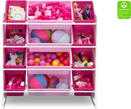 Miniatura 6 de Delta Children Organizador de almacenamiento de juguetes para niños con 12 contenedores de plástico, certificado Greenguard Gold, blanco/rosa