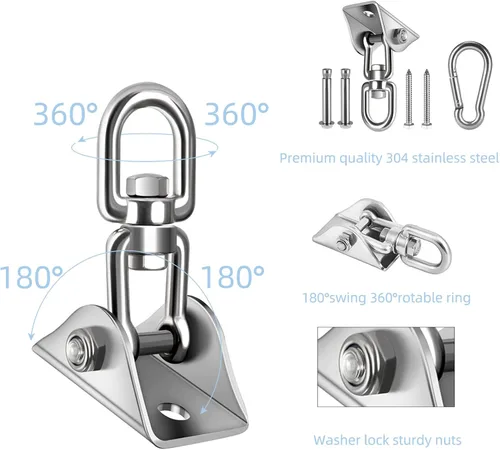 Miniatura 2 de HOMPER Kit de hamaca para colgar, capacidad de 1000 libras, ganchos giratorios de 360° resistentes para silla, yoga, patio al aire libre Plateado