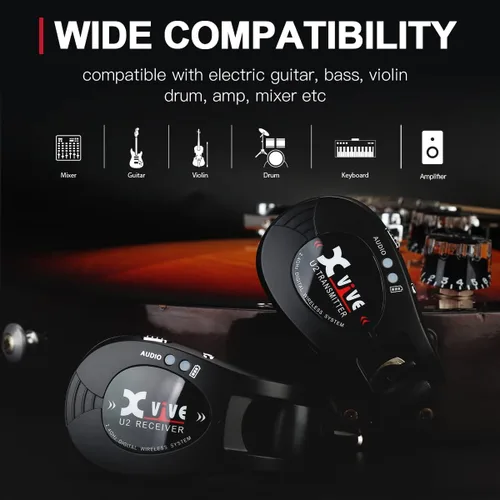 Miniatura 6 de Xvive Sistema inalámbrico de guitarra U2 con transmisor y receptor para guitarras eléctricas, bajo, violín (negro)